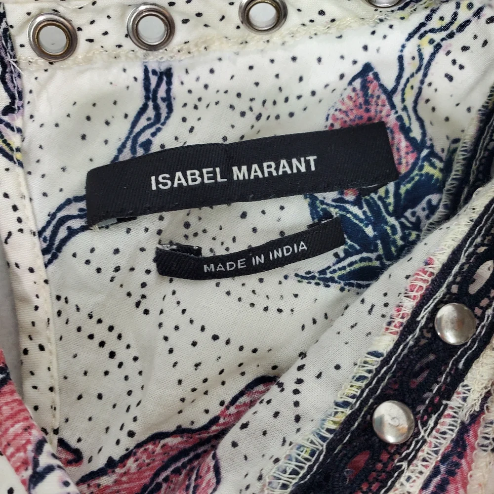 ISABEL MARANT 40 Unice Floral Print Ruffled Top Pink White Black Blouse Ecru - Picture 15 of 16